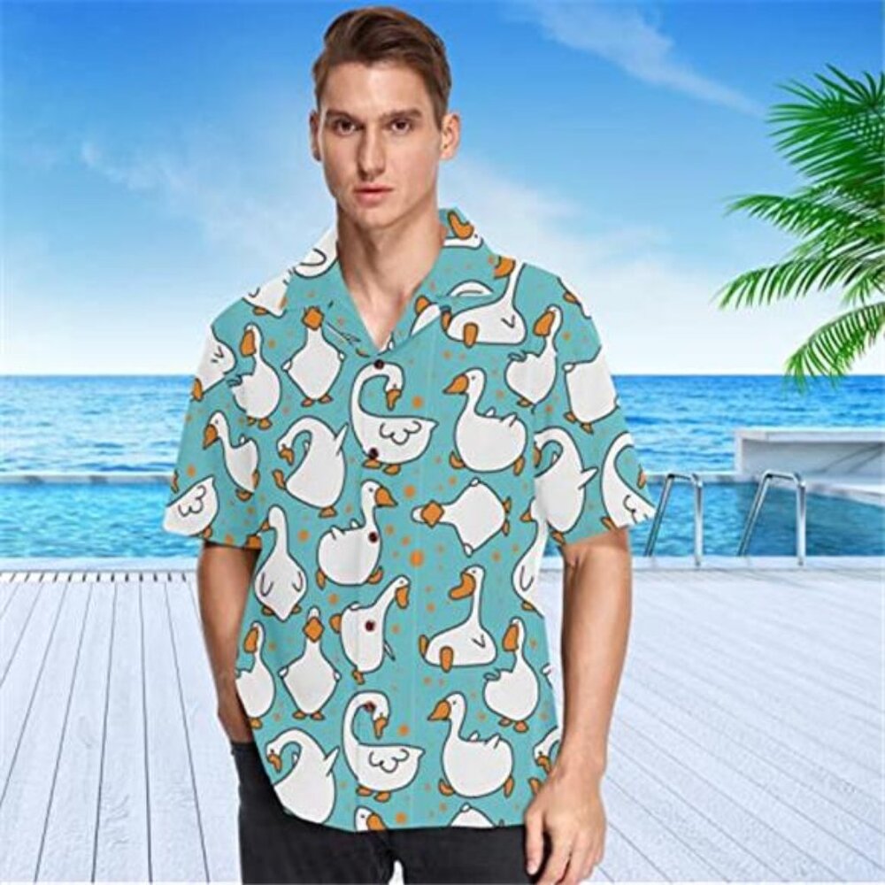 SILLY GOOSE! FUN Funny Men's Hilarious Geese Novelty Print Button Down Shirt - Picture 2 of 5